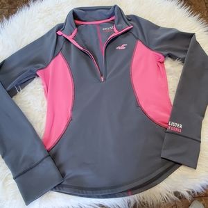 Hollister colorblock Half Zip Pullover Sweatshirt Size L Grey PINK